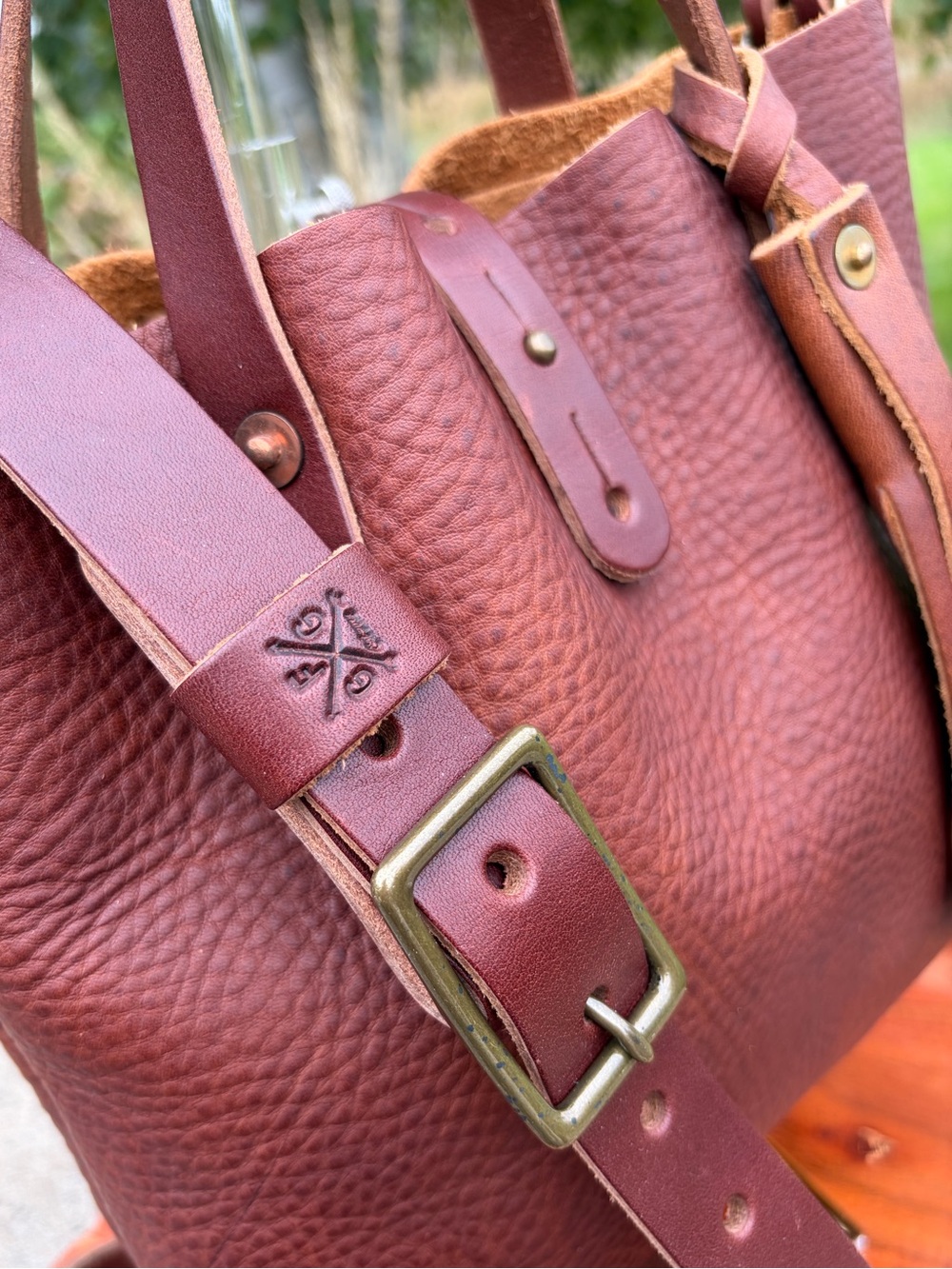 Go Forth Goods Avery Saddle Brown Leather Tote Bag Mini Crossbody Like New - Picture 15 of 17